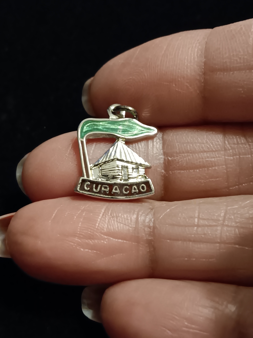 Curacao Silver-tone Green Flag Charm Pendant